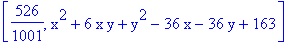 [526/1001, x^2+6*x*y+y^2-36*x-36*y+163]